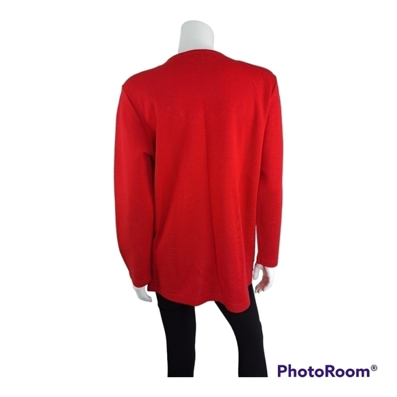 DL Mckelvey sweater red wool pullover faux pearl detail indian style size L - Picture 4 of 15
